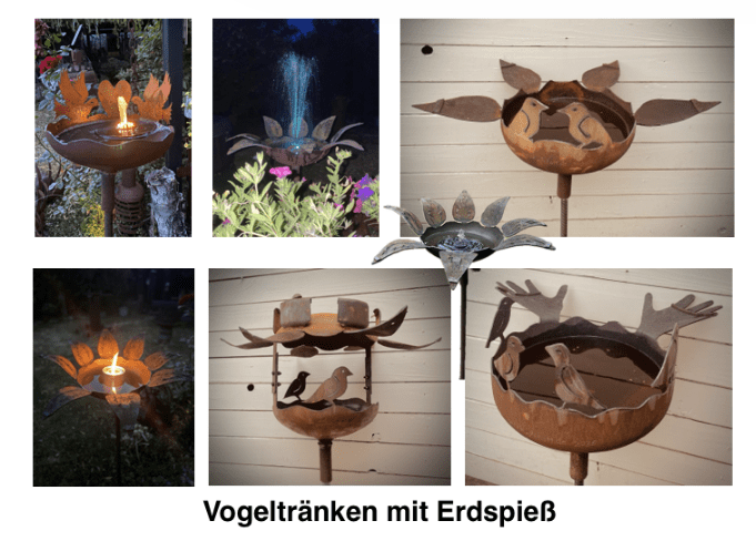 Verschiedene Vogeltränken zum Aufstellen oder mit Erdspieß